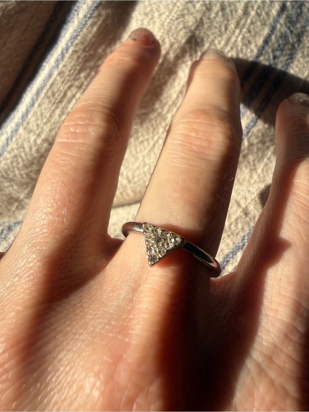 Silver Triangle Crystal pave Accent Ring - Women's Jewelry Sz 7.25 dainty